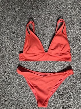 Shade & Shore Orange Red Ribbed V-Neck Bikini